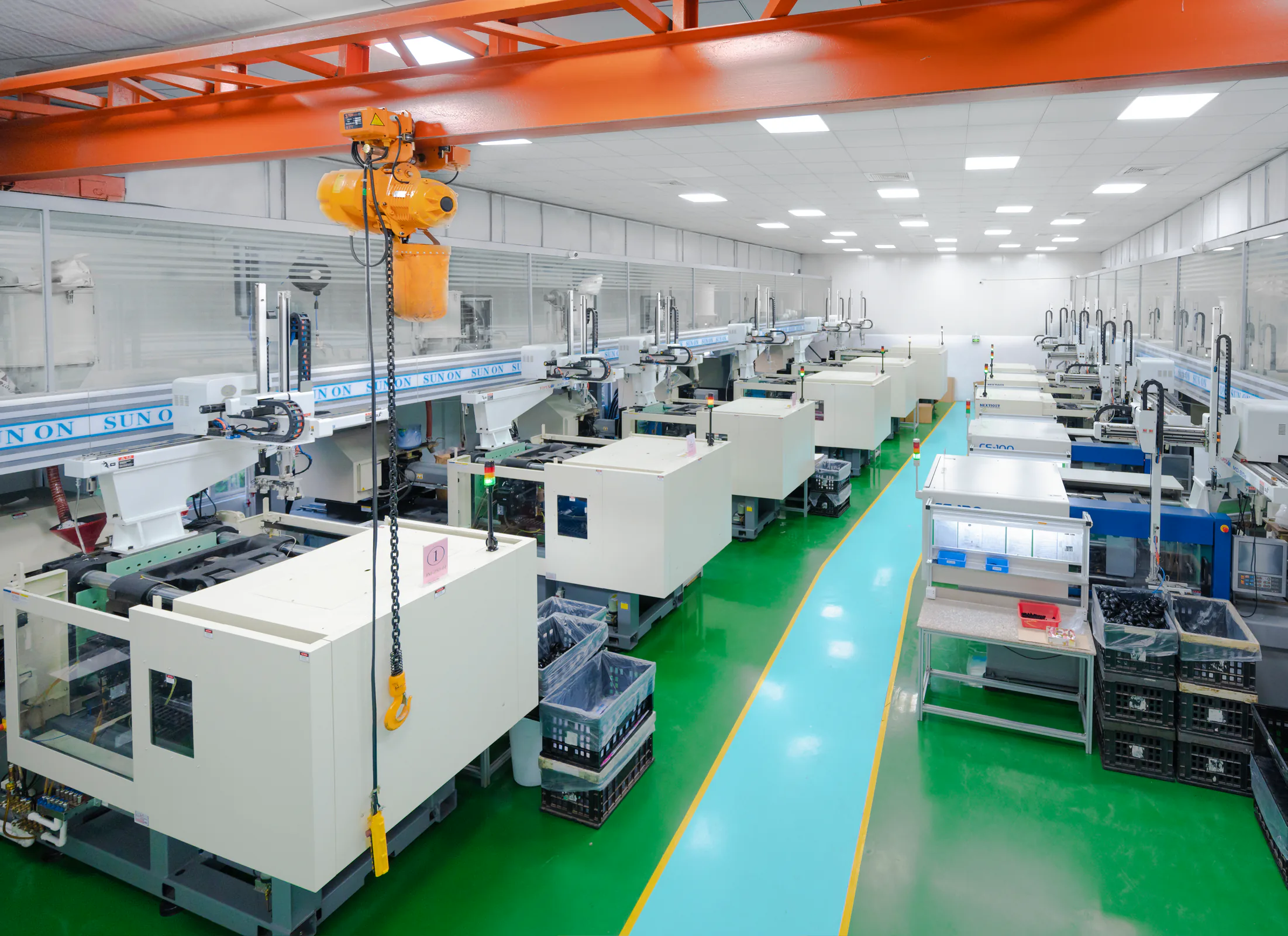 Organized manufacturing floor with automated equipment